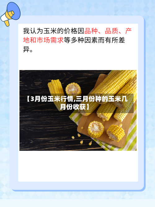 【3月份玉米行情,三月份种的玉米几月份收获】